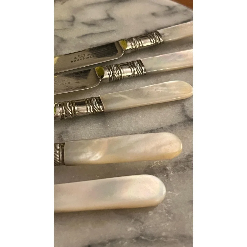 Vintage Sheffield Fruit Knives Mother Of Pearl Handles Set Of 5
